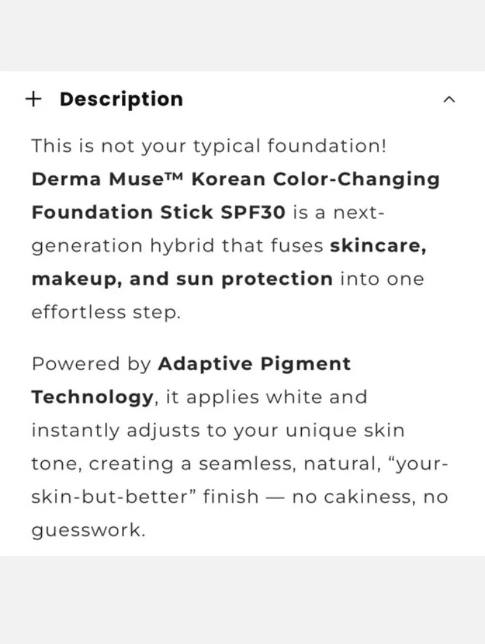 Derma Muse NIB/SEALD Korean Color Adapting Foundation Stick  (NATURAL)